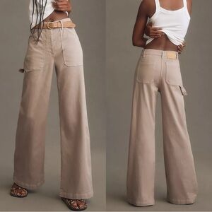 Self Contrast Anthropologie Georgia Utility Beige Wide Leg Pants